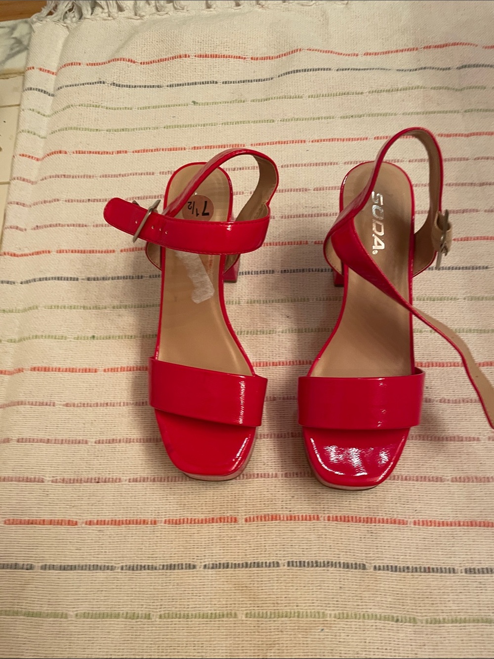 Soda Red Patent Block Heel Sandals